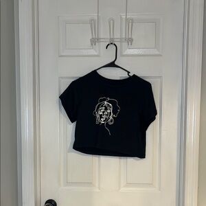 SHEIN Black Abstract Face Tee